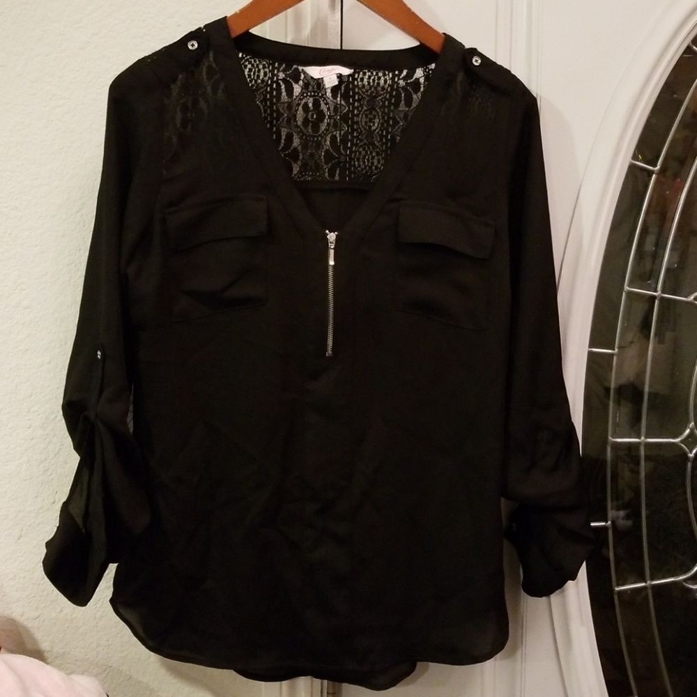 Black top w/ half zip and lace